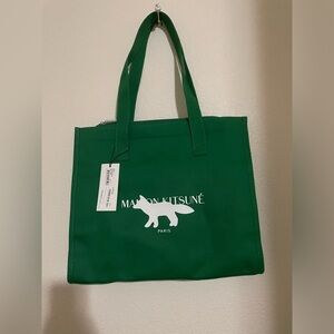 Maison Kitsune Profile Fox Stamp E/W Canvas Tote in Deep Green